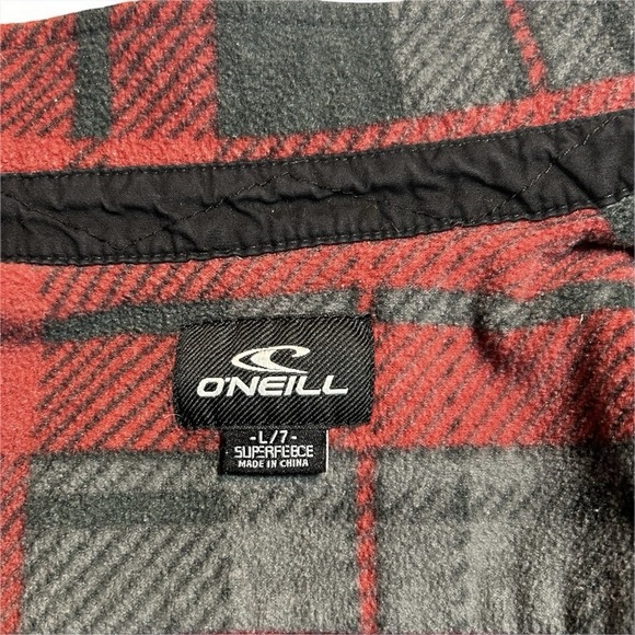 O'NEILL Boys Glacier Plaid Superfleece Long‎ Sleeve Shirt Red Black Gray Size 7 - Picture 3 of 5